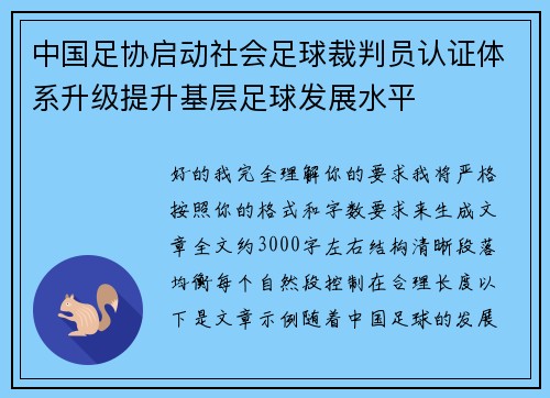 中国足协启动社会足球裁判员认证体系升级提升基层足球发展水平
